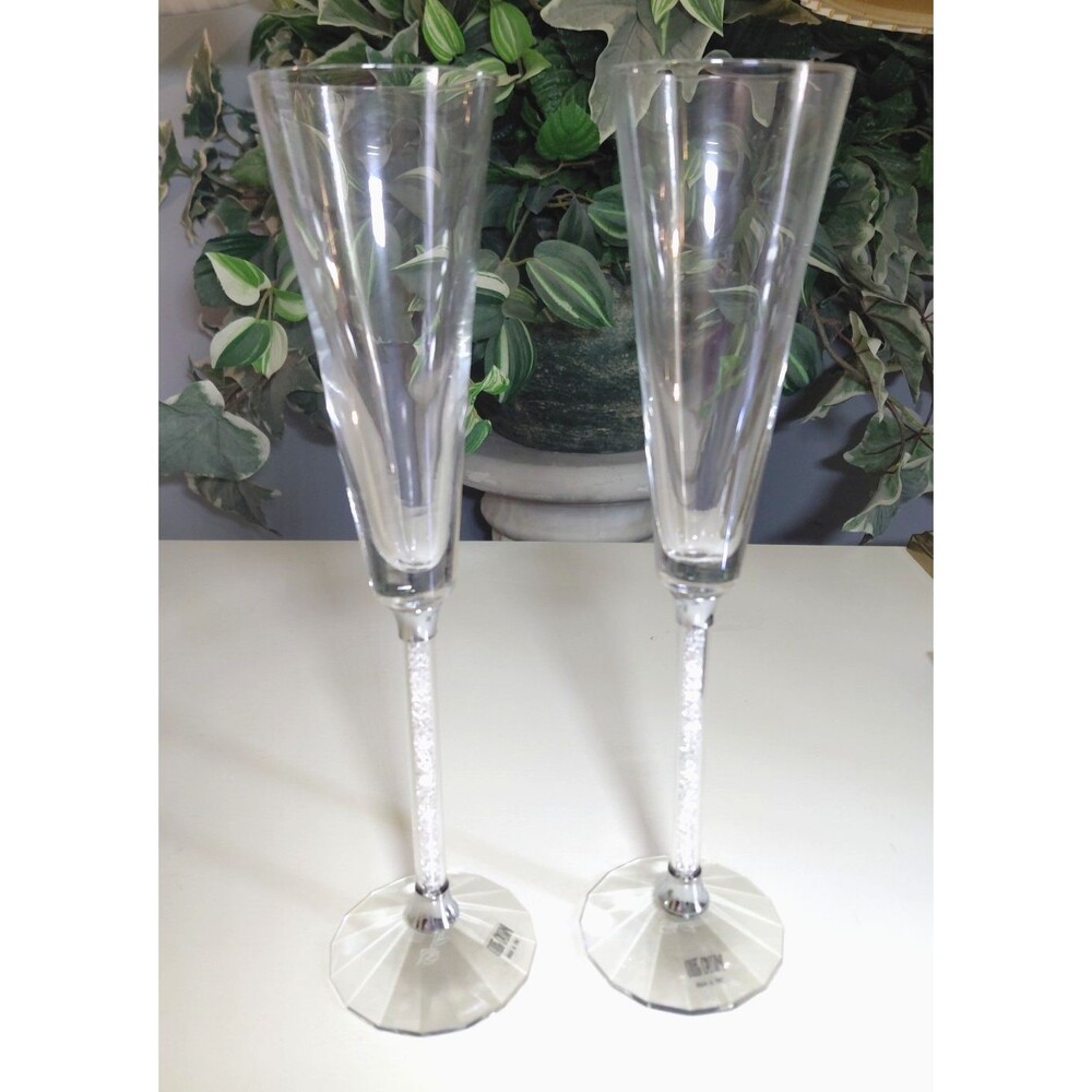 NIB Oleg Cassini Champaign Flutes Crystal Diamond Stem Wedding Anniversary